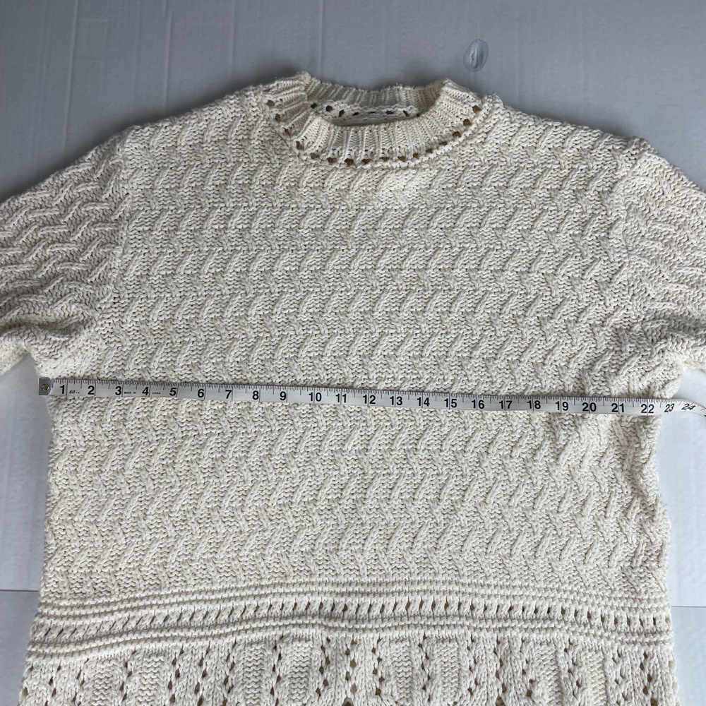 Coldwater Creek Cream Fisherman Knit Sweater Cotton Blend‎ Crew Neck Large - Picture 8 of 9